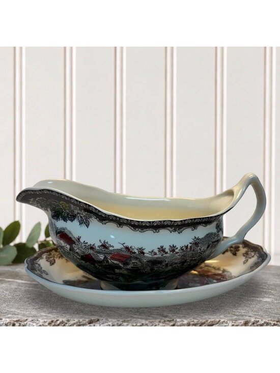 Johnson Bros Other - Johnson Bros The Friendly Village Gravy Boat W/ Underplate Made In England Vinta